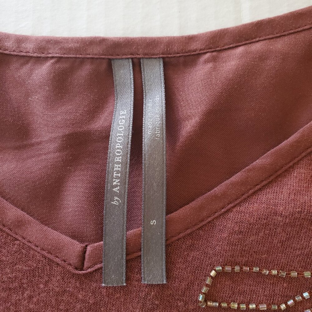 Anthropologie Alison Small Beaded Tank Top Chocolate Brown Embellished Leaves - Picture 10 of 16